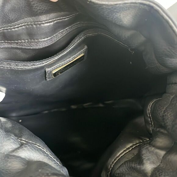 Italian Leather bucket bag crossbody shoulder handbag drawstring black gold - Picture 11 of 13